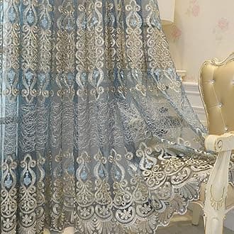 Amidoudou 1 Pair European Jacquard Sheer Curtains Embroidered Tulle Curtains Living Room Bedroom Luxury Translucent Curtains (Gray,51x90 Inch)