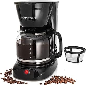 Elite Drip Coffee Maker By Mixpresso | Coffee Maker 12 Cup | Black Coffee Machine With Overheat Protection, Nonstick Keep Warm Plate | Stain Resistant Design With Reusable Filter Basket