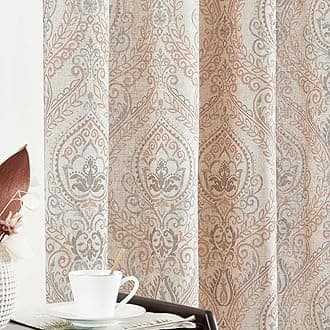 jinchan Damask Print Curtains for Living Room Ds Multicolor Medallion Flax Window Curtain Panels for Bedroom 2 Panels 108 Inch Long Taupe
