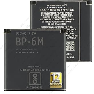 BP-6M Genuine Replacement for Nokia 6233 6280 6288 9300 N73 N93 3250 9300 9300i - 1100mAh - with 12 Months Warranty* (Black)
