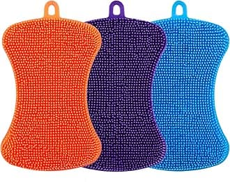 Silicone Sponge Dish Brush, Double Sided Cleaning Brush for Dishes, Kitchen Gadgets and Accessories (3 Pack)