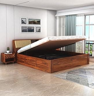 TG Furniture Sheesham Wood King Size Bed with Storage | Wooden Double Bed with Hydraulic Storage for Bedroom & Hotel | Platform Cot Bed Palang | 78 * 72 Inch, Natural Finish