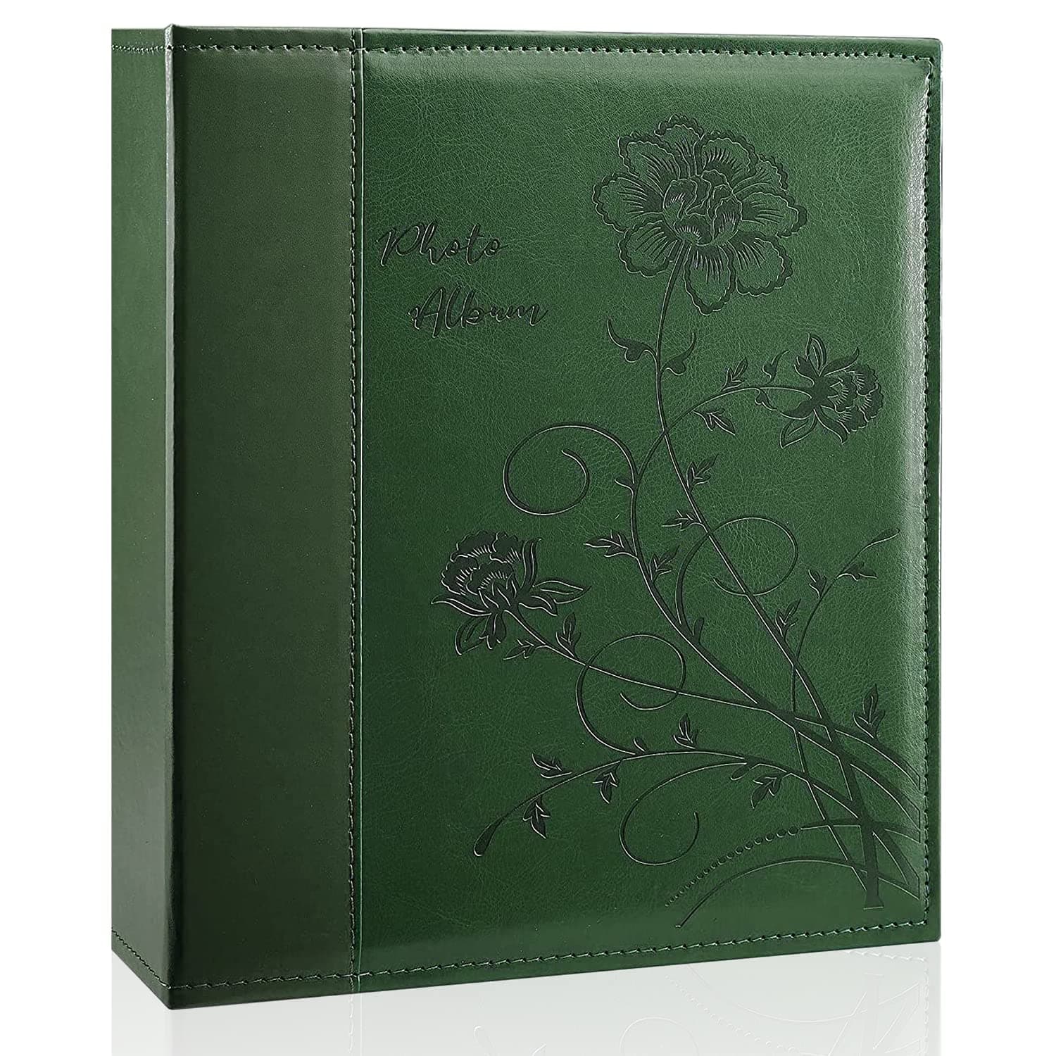 Photo Album 8x10 Clear Pages Pockets Leathe Cover Slip Slide in Photo Album Holds 100 Vertical 8x10 Photos Picture Book for Wedding Family (Dark Green)