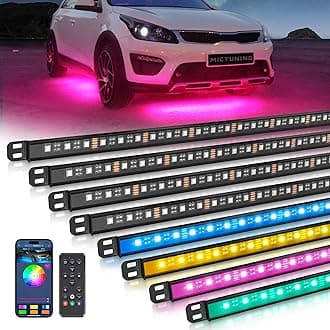 - MICTUNING N8 RGBW Underglow Light Bars for SUVs, App/Remote Control, Aluminum Housing Waterproof, Exterior Neon Accent Underbody LED Light Strips, w/ 2pcs 9.8ft Extension Cords, 8PCS