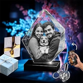 3D innovation Premium 3D Crystal Photo with LED Light Base, Personalized Memorial Gifts for Mom, Dad, Wife, Men, Pets, Prestige Laser Etched Crystal Detail, Sympathy Gifts for Loss of Loved One