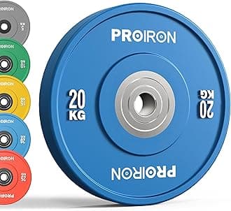 PROIRON Olympic Bumper Plates, 2" Solid Rubber Weight Plates for Barbell Strength Training and Weight Lifting, 5kg 10kg 15kg 20kg 25kg, Single or Pair
