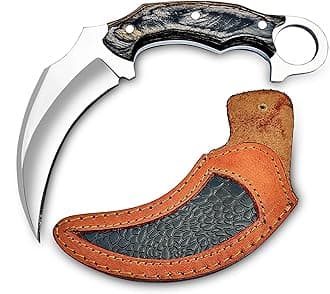 Karambit Knife - Fixed Blade with Sheath - Claw Knife wood Handle Sharp Blade - Camping Knives - Karambits for Men and Women - Best for Hiking Survival Hunting Fishing (Wood-Karambit)