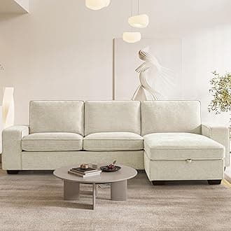 Chenille L Shaped Sectional Couches for Living Room, Comfy Convertible Modular Sofa with Storage Chaise for Small Spaces,Mid Century Modern,Deep Seat (Beige, 99")