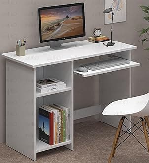 Callas Engineered Wood Computer Desk with Keyboard Tray – Small Modern Writing Desk for Home Office, Bedroom, or Living Room – Sturdy & Simple Laptop Table (CB-ST-04-White)