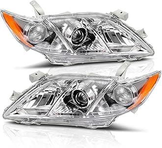 AUTOSAVER88 Headlight Assembly Compatible with 2007-2009 Camry Exclude Hybird Projector Chrome Housing Amber Reflector Clear Lens Headlamps Replacement
