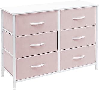 Sorbus Dresser with 6 Drawers - Furniture Storage Tower Unit for Bedroom, Hallway, Closet, Office Organization - Steel Frame, Wood Top, Easy Pull Fabric Bins (6-Drawer, Pastel Pink)