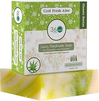 360Feel Cool Fresh Aloe Soap - Made in The USA - Castile Handmade, All-Natural Cold-Processed - Infused with Aloe Vera for Refreshing Cleanse and Creamy Rich Lather (5 oz)