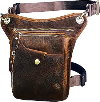 Le'aokuu Mens Genuine Leather Outdoor Sporting Hicking Waist Hip Pack Messenger Shoulder Drop Leg Thigh Bag Pouches For Women (211-5 Brown 4)