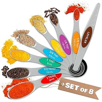 Measuring Spoons Set of 8 Stainless Steel Dual Sided Stackable Measuring Spoons Nesting Teaspoons Tablespoons for Measuring Dry and Liquid Ingredients