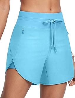 Womens 5.5" Swim Shorts High Waisted Board Shorts with Pockets Quick Dry UPF 50+ Beach Shorts with Liner