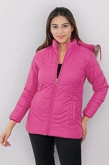 STUFFLIN Women's Standard Length Quilted Puffer Jacket Full Sleeves Winter Jacket Girls Winter Wear Jacket (Small, Pink)