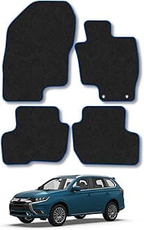 Car Mats Compatible with Mitsubishi Outlander PHEV (2014+) Blue Trim Carpet Tailored Fit Car Floor Mats Set Accessory Custom Fit Water-Resistant Anti Slip Backing All Weather Full Coverage With Clips