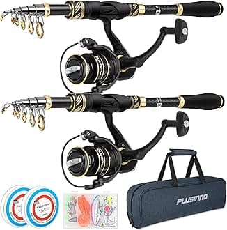 PLUSINNOFishing Pole, Fishing Rod and Reel Combo,Telescopic Fishing Rod Kit with Spinning Reel, Collapsible Portable Fishing Pole with Carrier Bag for Freshwater Saltwater Fishing Gifts for Men Women