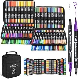 160 Colouring Pens, Dual Tip Brush Pens Felt Tip Pens Art Markers with Fineliner, for Adults Colouring Book Drawing Calligraphy Sketching Journal, Maui - Carrying Bag