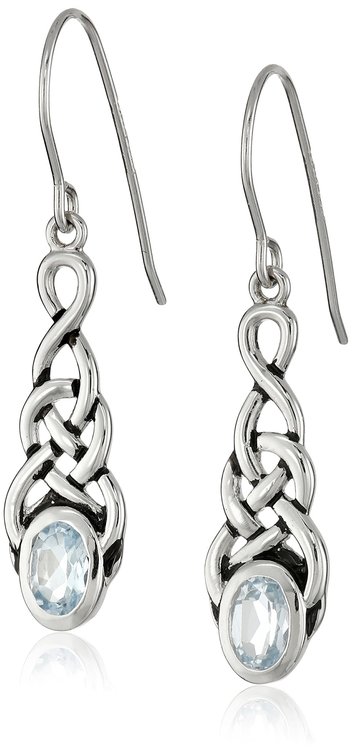Amazon Collection Sterling Silver Gemstones Celtic Knot Linear Drop Earrings
