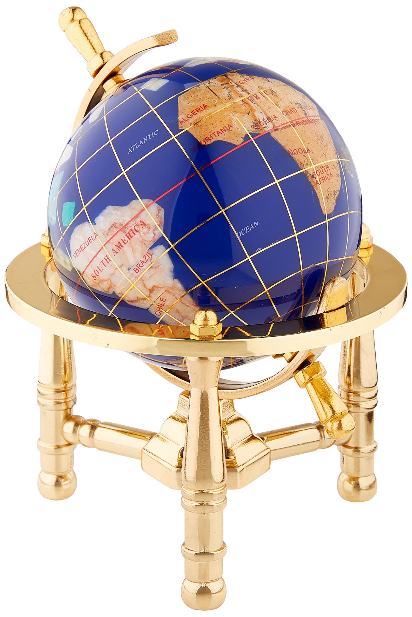 Unique Art 6-Inch by Blue Lapis Ocean Mini Table Top Gemstone World Globe with Gold Tripod