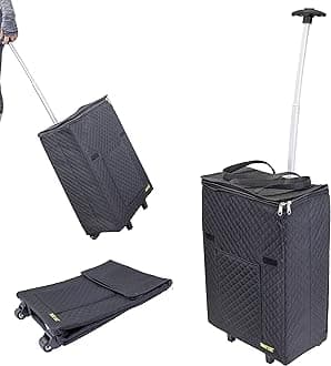 dbest productsdbest products Smart Cart Shopper Tote Bag Women Teacher Wheeled Roller Quilted Collapsible Grocery Shopping Rolling Trolley, Black