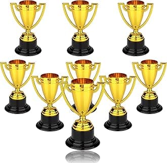 9 PCS Mini Gold Award Gold Trophy Award Trophy Cups for Kids and Adults Plastic Gold Trophies for Party Favors Props Rewards Sports Winning Prizes Competitions Square 3.3 Inch, JB-9pcs-FED