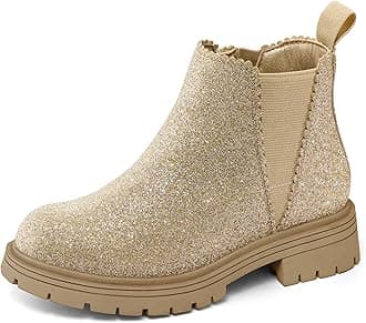 K KomForme Girls Ankle Boots with Side Zipper Chelsea Booties Lug Sole (Toddler/Little Kids/Big Kids)