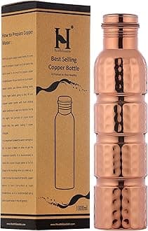 Pure Copper Water Bottle, Hammered Seamless, UNLINED, UNCOATED and LACQURED-FREE, 1000 Ml (33.81 Fl Oz) Capacity For Ayurveda Health Benefits