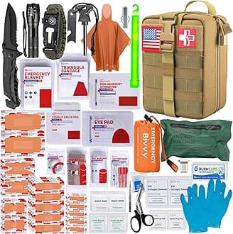 [Upgrade] Survival First Aid Kit Outdoor Molle System with Tactical Gear Set Trauma Kit for Camper Travel Hunting Hiking and Adventures
