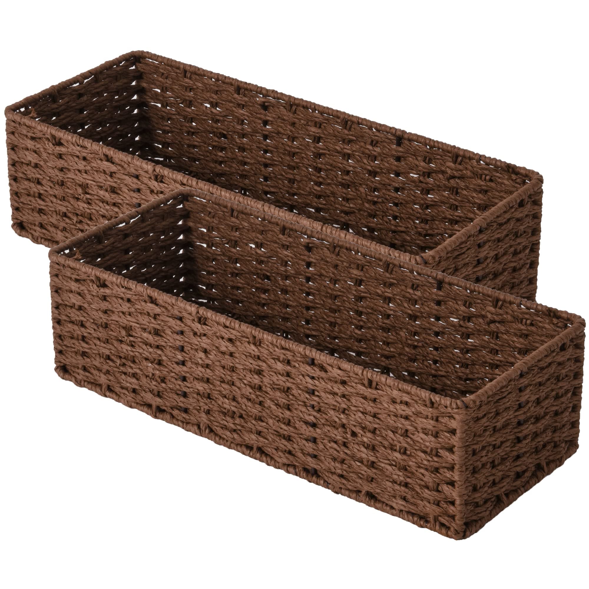 Round Paper Rope Toilet Tank Topper Basket, Wicker Basket for Bathroom, Brown, 2-Pack