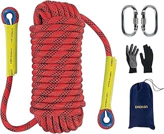 EMEKIAN 10mm/12mm/14mm Indoor Outdoor Climbing Rope, Static Rock Climbing Rope for Escape Rope, Ice Climbing Equipment, Fire Safety Rescue Rope, with Non-Slip Gloves