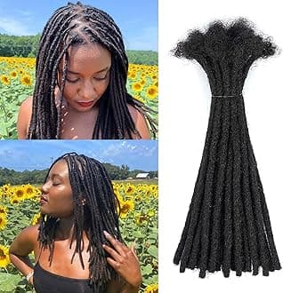 100% Human Hair Dreadlocks Extensions, 12 Inch 30 Strands 0.6cm Width Soft Human Loc Extensions for Women/Men Full Handmade Can be Dyed,Can be Curled and Bleached,Natural Black