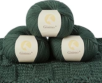 100% Merino Wool Yarn, 6-Ply Luxurious and Soft Yarn for Hand Knitting & Crocheting, 1.76 OZ/50g, 127 yds/116 Meters (Green, 3 Balls)