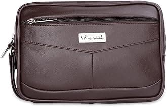 Mens Pouch Multipurpose Leather Toiletry Bag Wrist Hand Bag for Cash Money Carrying Purpose