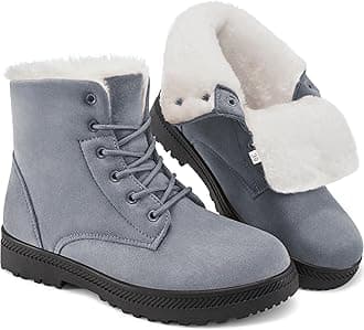 Winter Snow Boots for Women Suede Cotton Warm Fur Lined Ankle Boots Outdoor Anti-Slip Waterproof Booties Lace Up Platform Shoes Grey