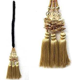 1 piece Long Length Paranda Hair Accessory Braid Tassles for Girls, Women, Punjabi Tassles Hair Paranda Braid Parandi Choti Big Parada (Golden). Size standard