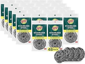 Scotch-Brite Stainless Steel Scrubbers, Ideal for Uncoated Cookware, 48 Scrubbers
