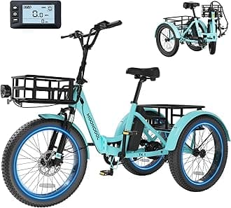 MOONCOOL Electric Trike for Adults, 500W/750W 48V Electric Tricycle for Adults Peak Power 1500W, 20"x3.0" Fat Tire 3 Wheel Electric Bike, Folding Aluminum Adult Tricycle with Removable Battery