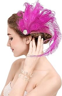 Z&X Peacock Feather Fascinator Hair Clip Headband 1920s Costume Flapper Headpiece (015a- Rose Red)