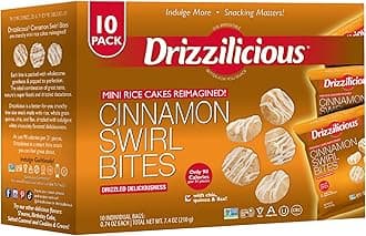 Mini Flavored Rice Cakes Cinnamon Swirl - Rice Crisps, Healthy Snack for Adults and Kids, Vegan, Gluten Free Snack, Allergen Free, Only 90 Calories Per Bag - 0.74 oz (Pack of 10)