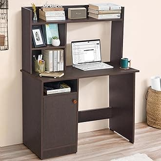 Wooden Study Table with Hutch & Bottom Storage - Office Desk - Office Table for Laptop, PC-Engineering Wood Working, Drawing, Computer Table for Home (Flower Wenge - L100 x B50 x H134 cm)