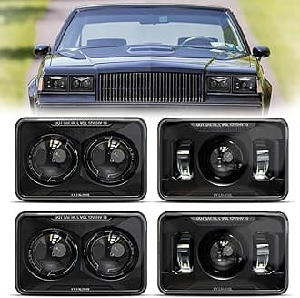 4X6 LED Headlights Hi/Lo Beam Compatible with Peterbilt 379 Kenworth T800 T600 Freightinger Ol-dsmobile Cutlass H4656 H4651 H4652 H4666 H6545 Rectangular Headlight DOT Approved - Black