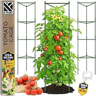 K-Brands Tomato Cage - Tomatoes Plant Stakes Support Cages Trellis for Garden and Pots (3 Pack - Extra Tall Upto 68 inches)