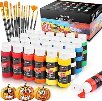 Caliart 24 Colors Acrylic Paint Set with 12 Brushes, Art Craft Paints Gifts T...