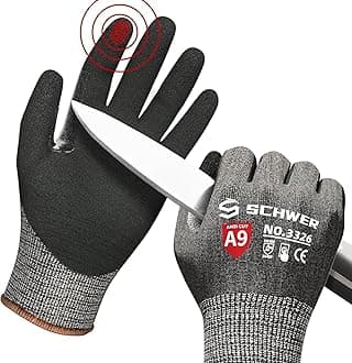Schwer ProGuard Highest Level Cut Resistant Work Gloves PR3326 for Extreme Protection，ANSI A9 Cut Gloves with Reinforced Thumb, Non Slip, Non PFAS, Durable, Touch-screen, Black 2 Pairs（XL）