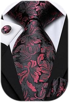 Hi-TieSilk Paisley Ties for Men Necktie Pocket Square Cufflinks Set Foral Tie Sets Formal Business