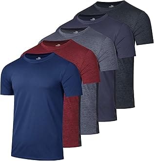 Real Essentials 5 Pack: Men’s Short Sleeve Dry Fit Active Crew Neck T Shirt - Athletic Running Gym Workout Tee Tops