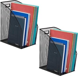 Mind Reader JMAG2-BLK 2 Piece Jumbo, Mesh Holder, Office Desk Accessories Decorative File Box, Sturdy Magazine Organizer, Black