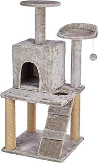 - Large Cat Tree with Scratching Posts, Balls, Stairs and House | 48.5 x 45.5 x 106.5 cm | Grey